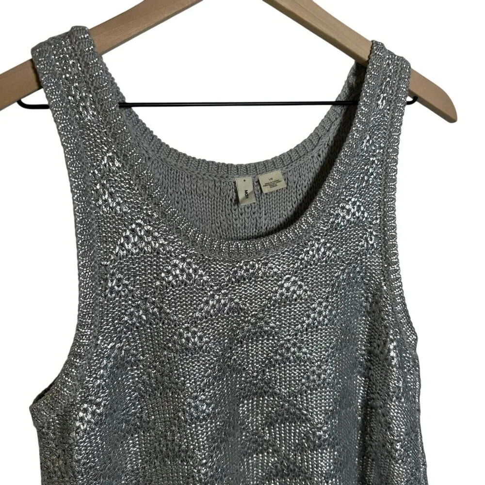 Moth Anthropologie Large Sana Sweater Knit Tank Top Silver Foiled Metallic Party - Picture 6 of 12